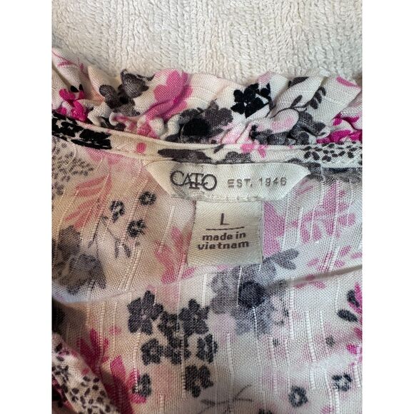 Cato Women’s Floral Ruffle Neck Long Sleeve Blouse Rayon Boho Chic L - Picture 3 of 5